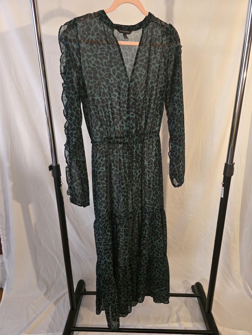 Sheer Green Animal Print Long Sleeve Maxi Dress From Banana Republic